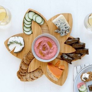 🆕 Allgoods Flower Bamboo Cheese Board Charcuterie Platter Floral Design Tray